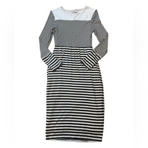 Bailey 44 Black and White Striped Stretch Long Sleeve Midi Dress
